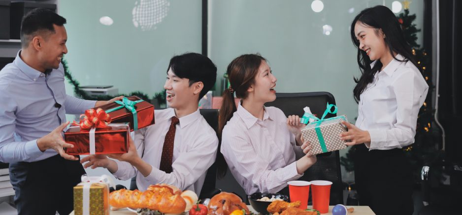 Inclusive workplace celebration with diverse gift options